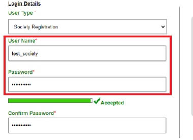 society registration login details
